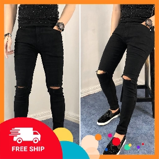 Quần Jean Nam Rách Gối Cao Cấp (Đen)