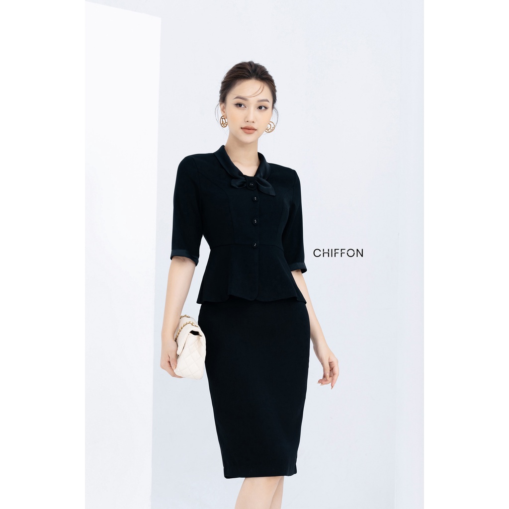 Set vest ký giả gồm áo và chân váy bút chì thiết kế by Chiffon