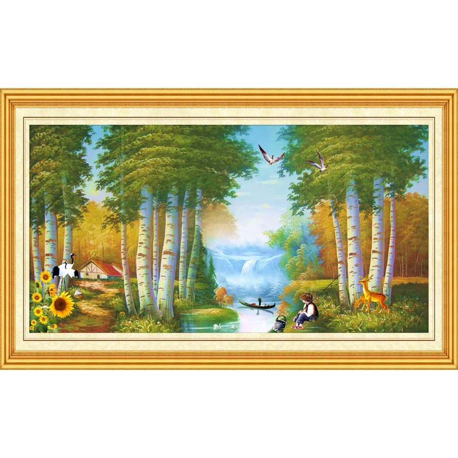 Tranh Đồng Quê Vải Lụa 3D Dán Tường Cao Cấp
