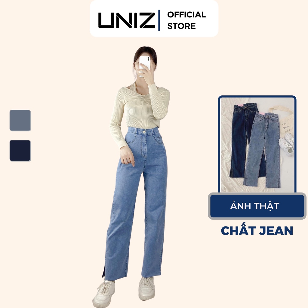 [ ảnh thật ] Quần Jean suông Xẻ Gấu phong cách Uniz Jeanxegau