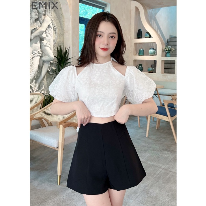 Quần short trơn EMIX (2 màu), basic, dáng ngắn, cạp cao, khóa sau, chất ruby mềm 9960