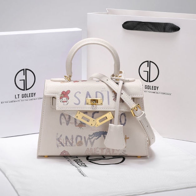 Túi Đeo Chéo Da Thật Mini In Họa Tiết Graffiti Thời Trang 2022 Cho Nữ