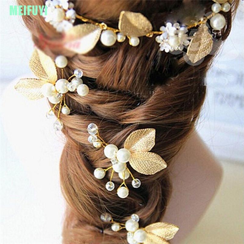 Set 4 Trâm Cài Tóc Cô Dâu Hình Chiếc Lá Đính Ngọc Trai Sang Trọng