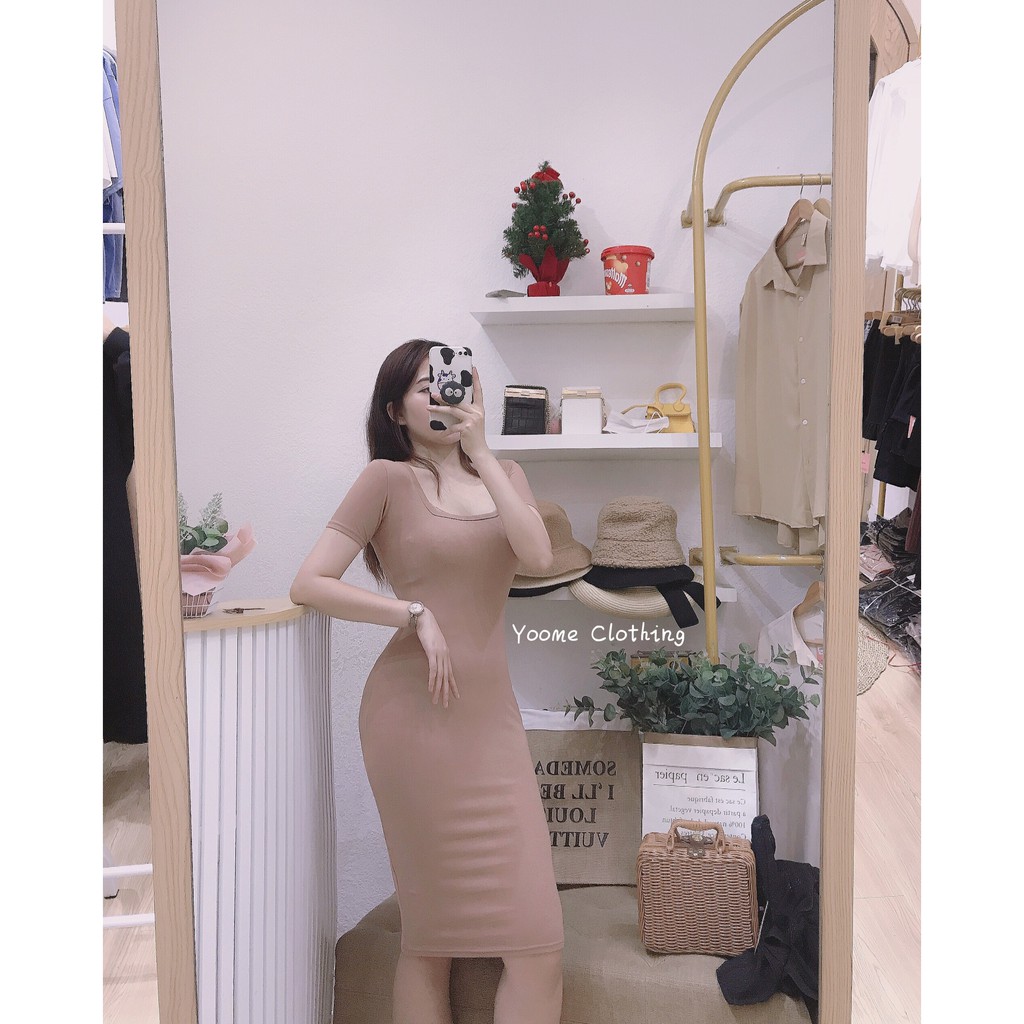 [Mã SKAMSALEP6 giảm 10% tối đa 100K đơn 150K] Váy Body cổ vuông dáng dài tay cộc [ ẢNH THẬT SHOP CHỤP] | BigBuy360 - bigbuy360.vn