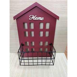 Kệ ngôi nhà gỗ trang trí vintage có ban công đựng đồ màu ghi
