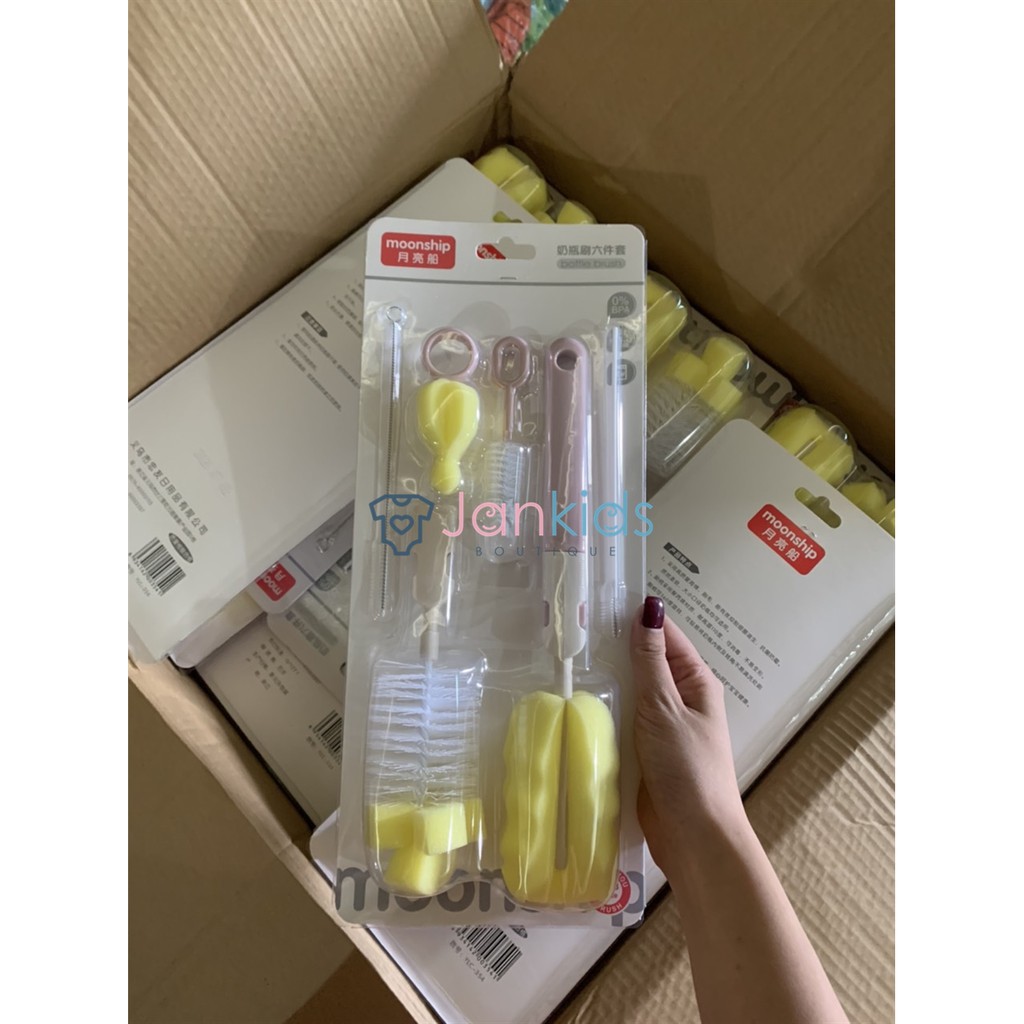 Bộ cọ Bình Sữa Và Núm Ti MoonShip 6 chi tiết