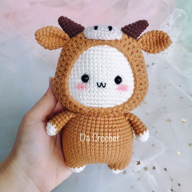 Con Trâu Nhồi Bông An Toàn Làm Quà Tặng Cho Bé - Thú Bông Len Handmade Đan Móc Bằng Thủ Công Bằng Tay