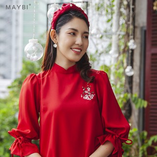 Đầm Maybi chữ A đỏ cổ trụ