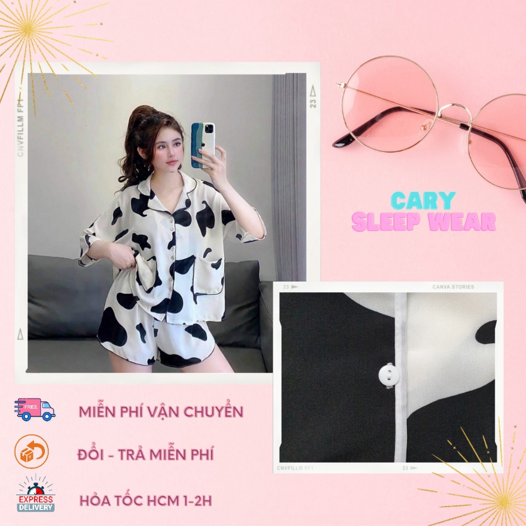 Đồ bộ nữ ngủ pijama CARY, bộ ngủ cánh dơi áo cộc quần đùi mặc nhà dễ thương bigseize mùa hè