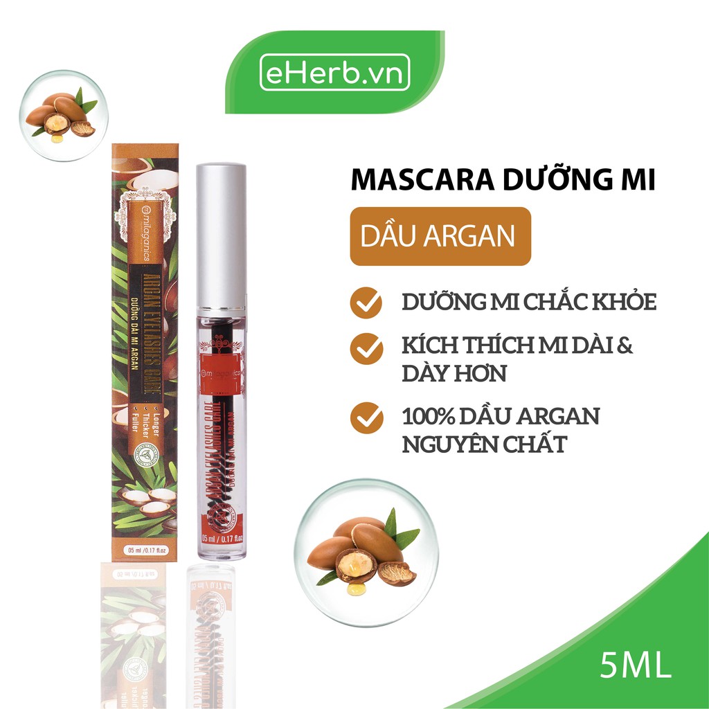 Mascara Dưỡng Mi Dầu Argan Nguyên Chất Kích Thích Mi Mọc Dày & Dài Hơn MILAGANICS 5ml (Tuýp)