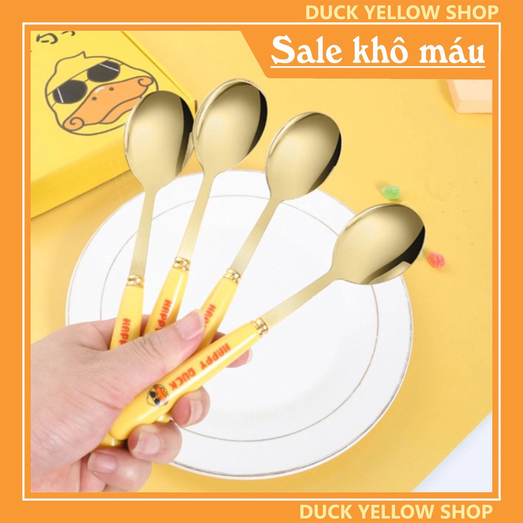 Bộ 6 Thìa Dĩa Inox Con Vịt Vàng Ngộ Nghĩnh Dễ Thương