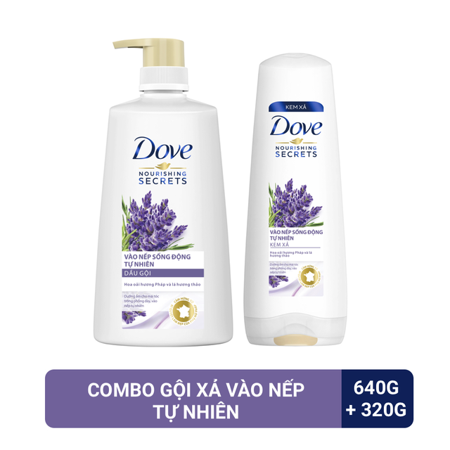 Combo dầu gội 640gr + dầu xả 320gr Dove thiên nhiên Vào nếp sống động tự nhiên