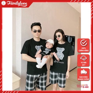 Áo Gia Đình Familylove - Set Gia Đình Họa Tiết Hình Gấu Cực Dễ Thương Chất Liệu Cotton 100% Co Giãn 3 Màu Trắng Đen Đỏ