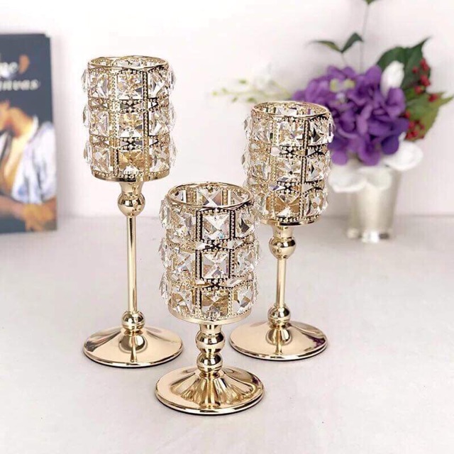 Chân nến đính đá hình trụ trang trí