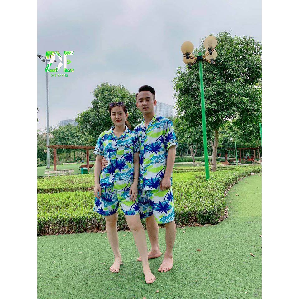Đồ bộ đi biển gia đình Dừa trắng, size 7kg-100kg