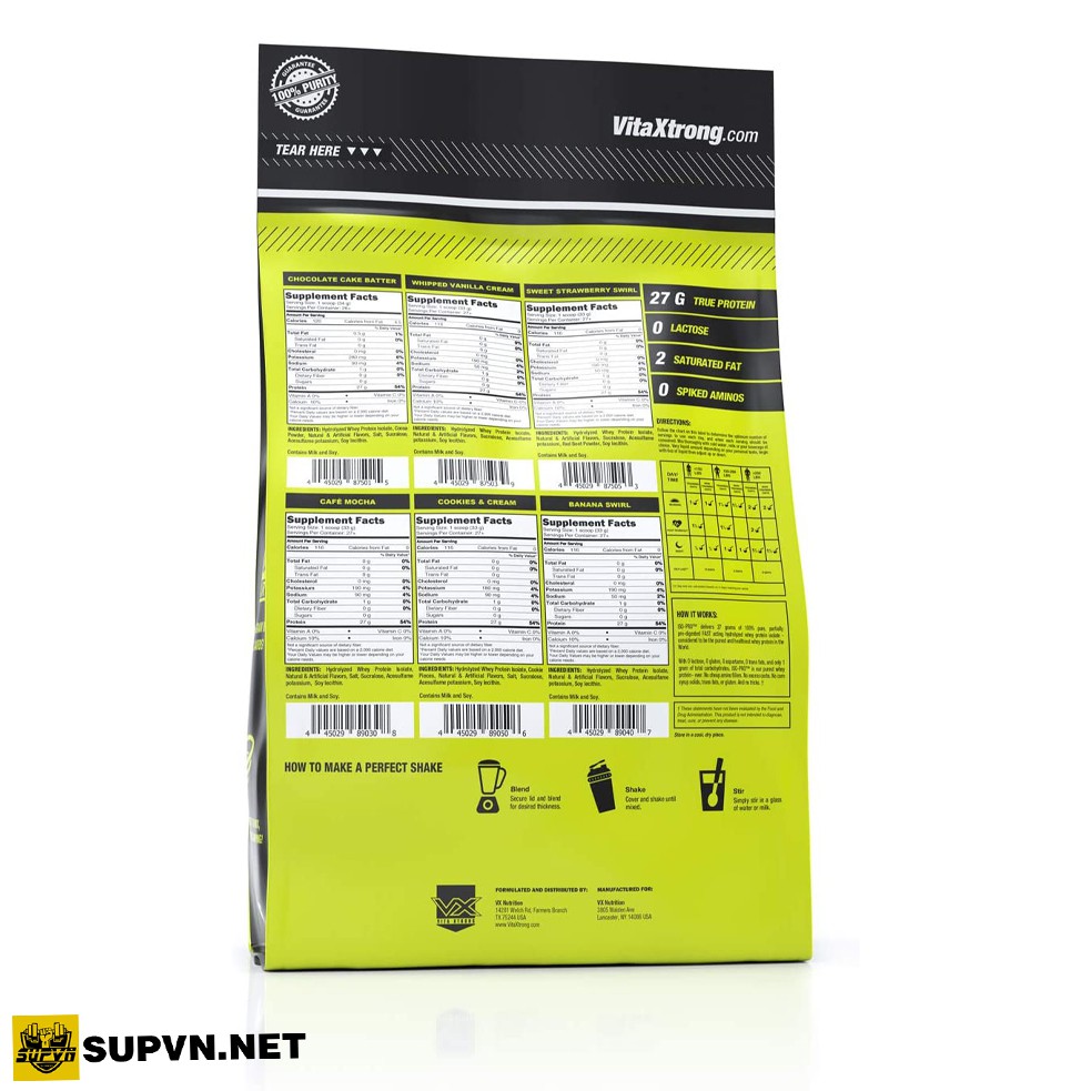 VitaXtrong Iso Pro 2lbs Whey Hydrolyzed Isolate  - Sữa Tăng Cơ Hấp Thu Nhanh Túi Nhỏ