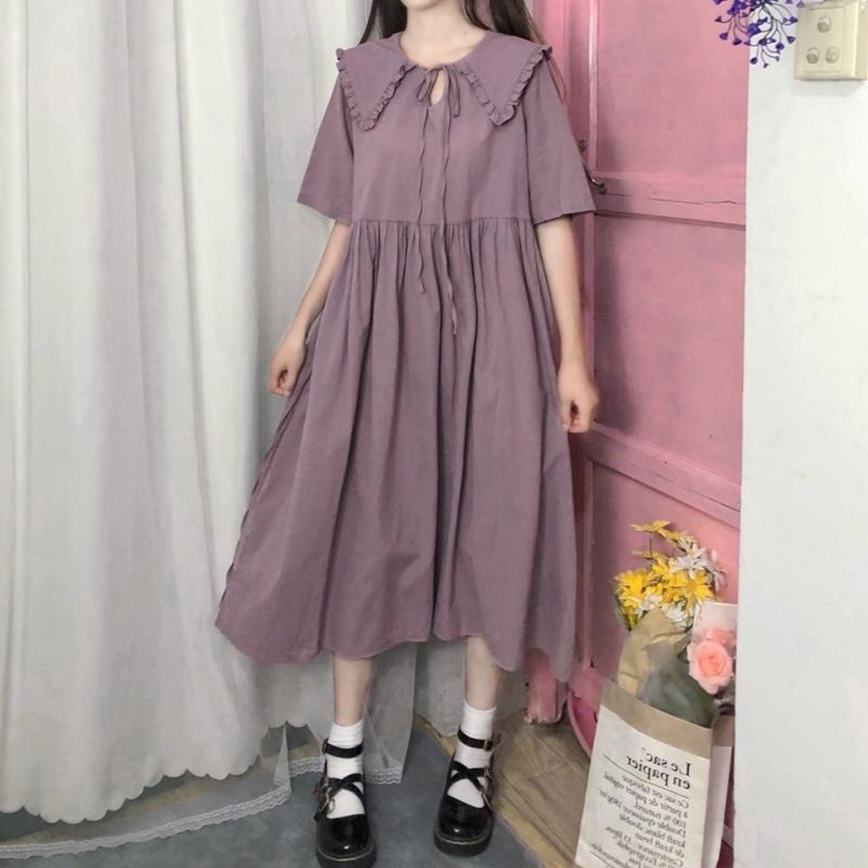 Đầm tay ngắn cổ búp bê phong cách Hàn Quốc thời trang cho nữ