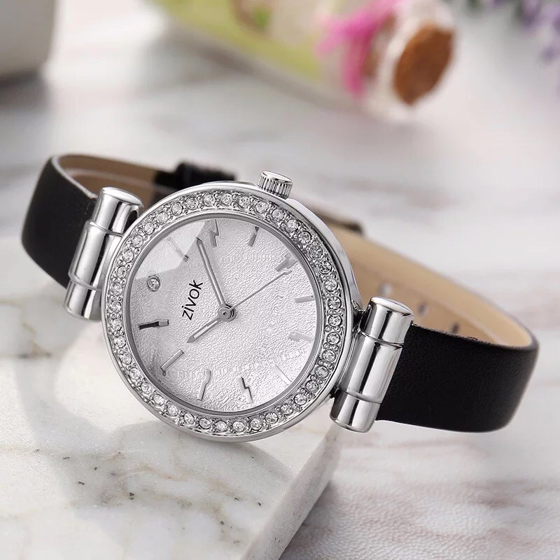 Đồng hồ nữ ZIVOK 8014L dây da mềm, mặt đính đá, phong cách nữ tính đậm chất Âu | BigBuy360 - bigbuy360.vn