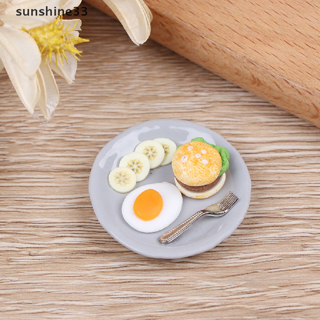 SU 1:12 Dollhouse Miniature Breakfast HamBurger Egg Dish Kitchen Food Accessories n