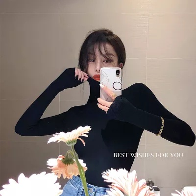 QADCOL Áo thun cổ cao dáng ôm thời trang thu đông cao cấp cho nữ