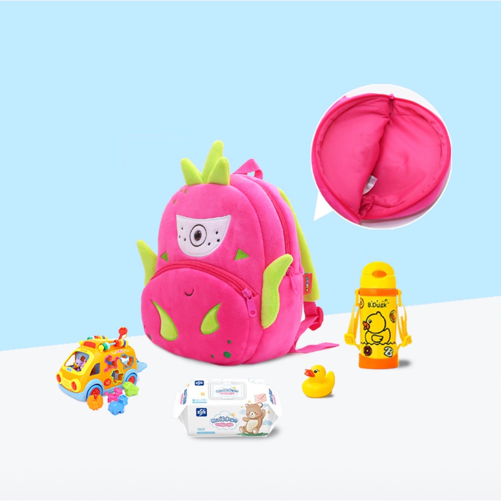 Balo cho bé đi học mẫu giáo chống gù siêu nhẹ unisex in hình trái cây siêu đáng yêu chất nỉ mềm mại