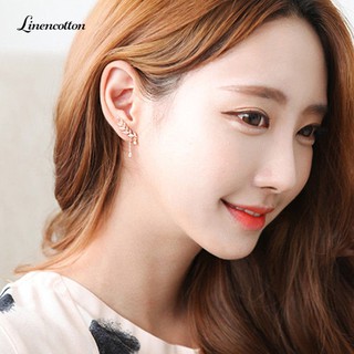 Women's Asymmetric Leaf Ear Clip Chain Drop Dangle Ear Cuff Stud Earrings