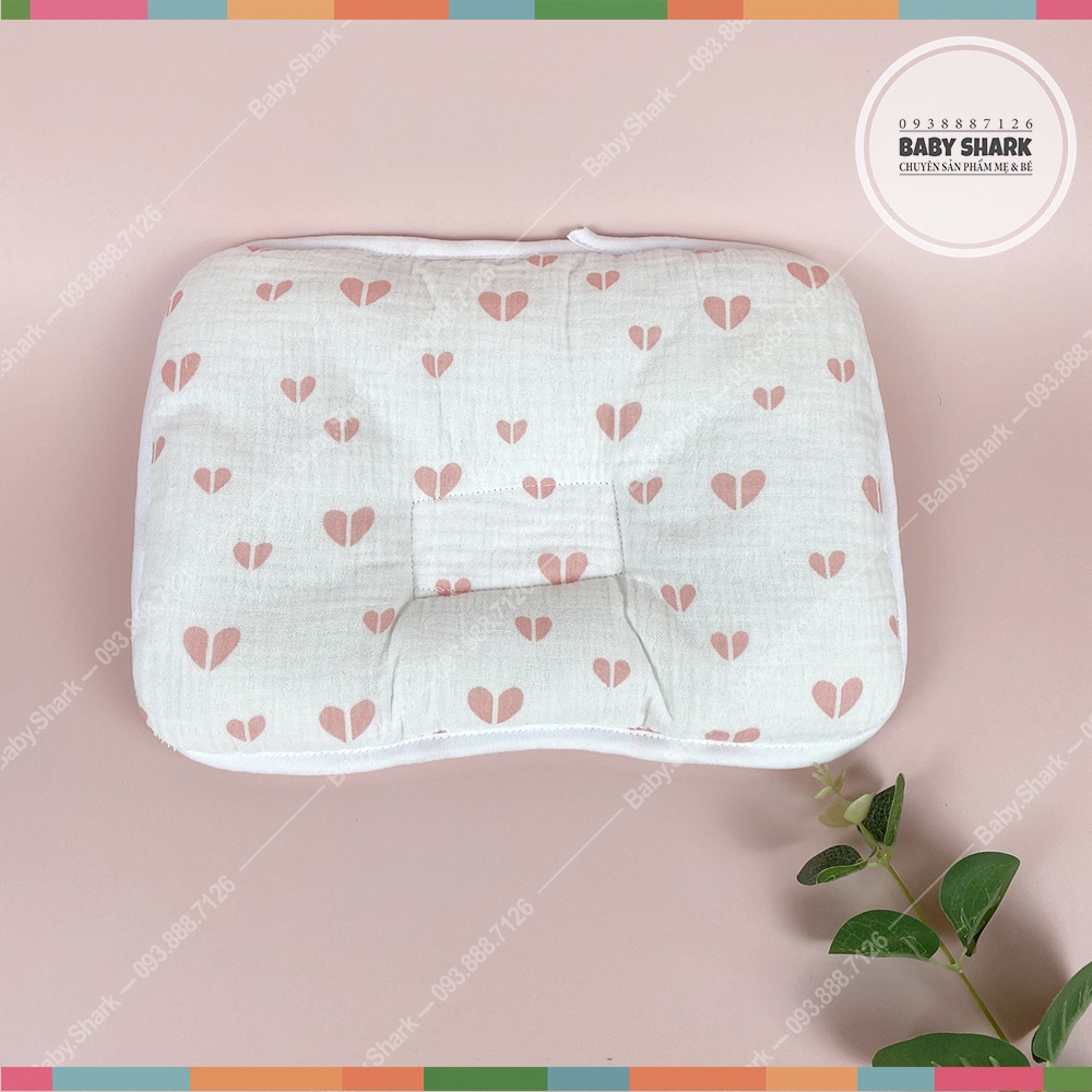 Gối xô cotton Hàn Quốc, thấm hút mồ hôi, chống bẹp đầu dành cho bé sơ sinh 0 đến 3 tháng