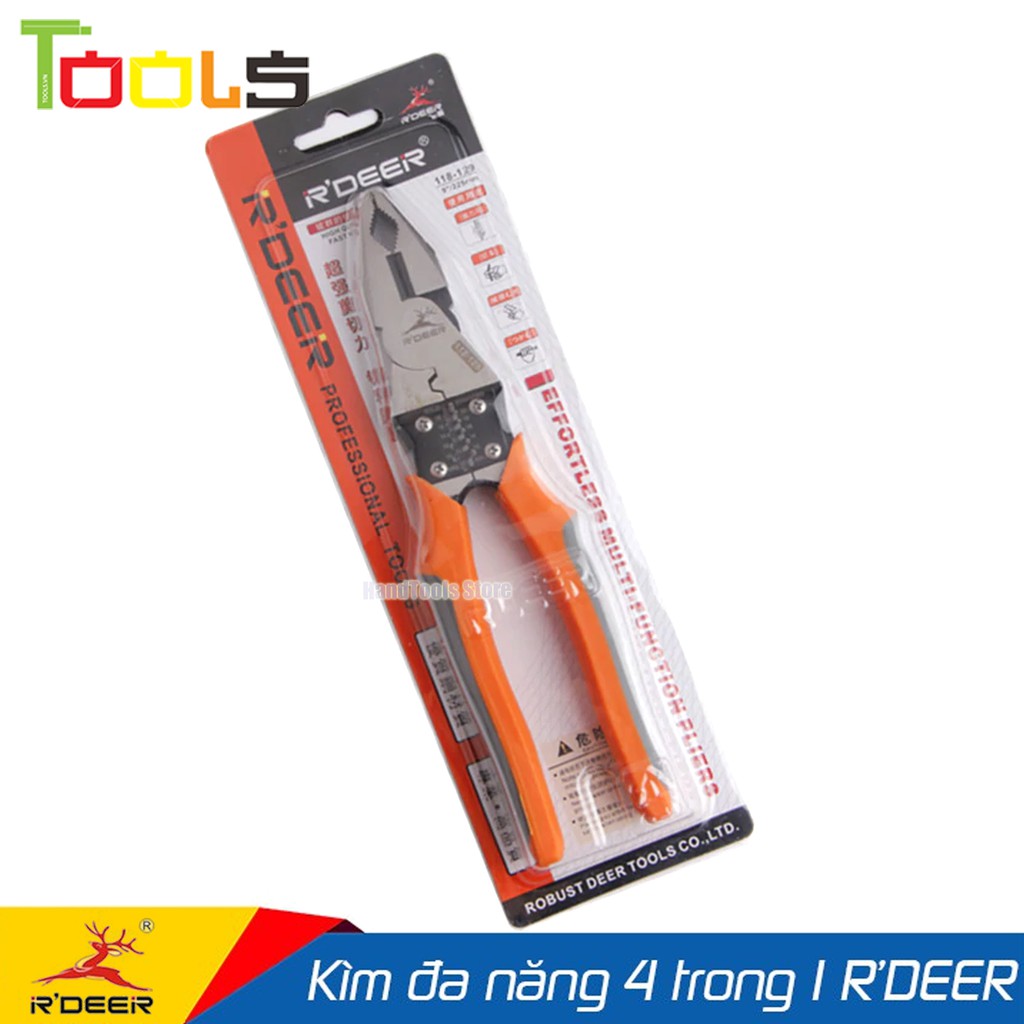 Kìm điện đa năng cao cấp 4 trong 1 R'DEER 118-129 9inch/225mm (Kẹp-Cắt-Uốn-Tuốt dây)