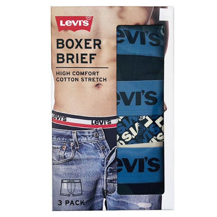 Set 3 quần lót Levi's Cotton Stretch Boxer Brief - Navy/ Levi's Pattern