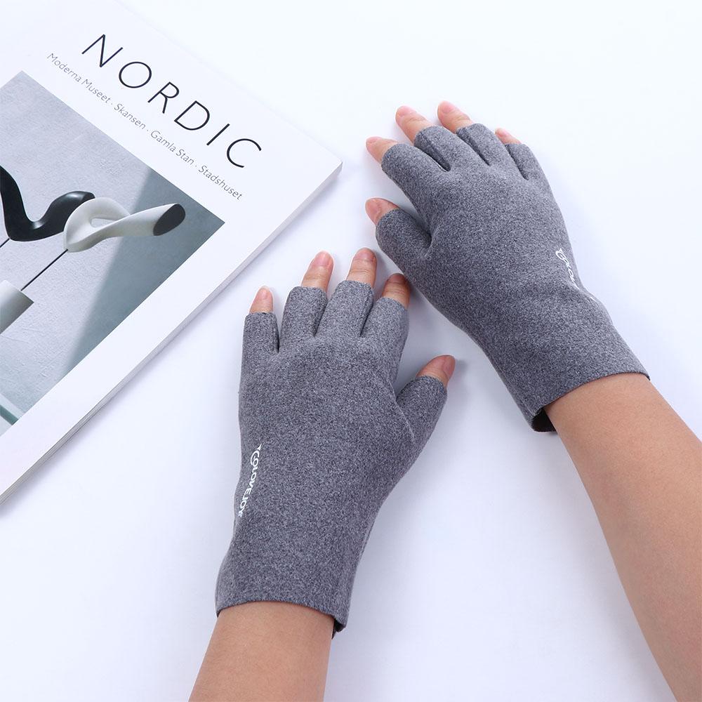 Găng Tay Hở Ngón Vải Co Giãn Chống Lạnh Mùa Đông Cho Nữ