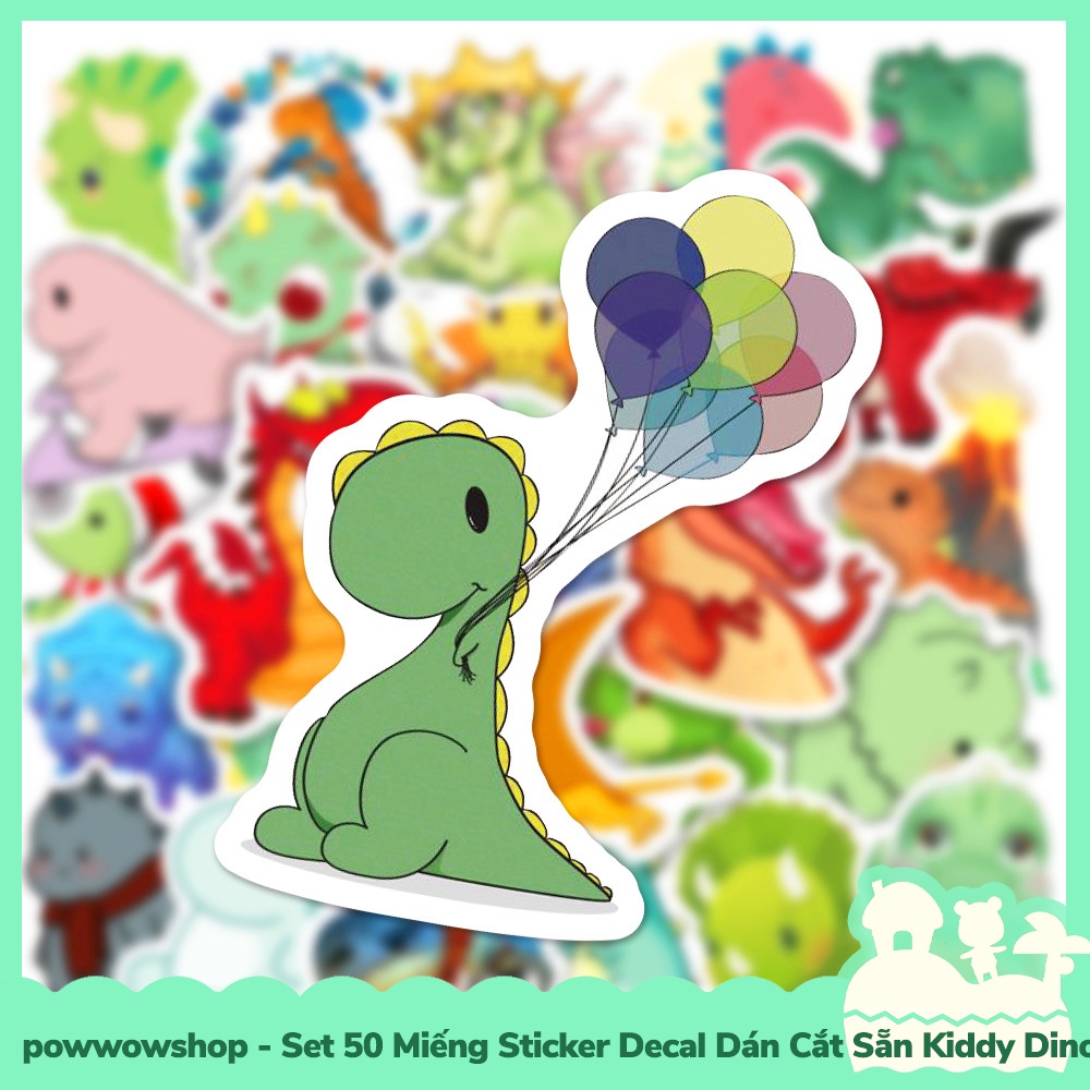 [Sẵn VN - Hỏa Tốc] Set 50 Miếng Sticker Decal Cắt Sẵn DIY Dán Trang Trí Vật Dụng Mẫu Kiddy Dinosaur Thế Giới Khủng Long