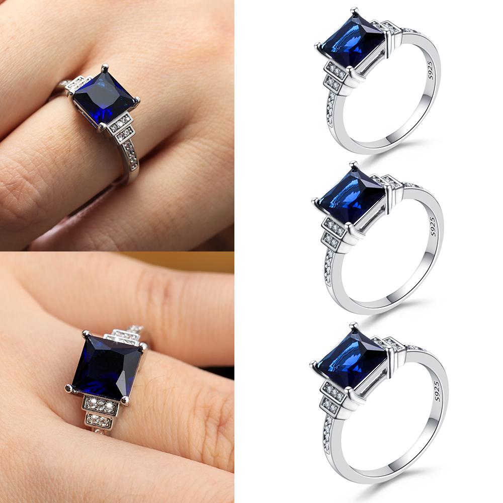 Nhẫn Nữ Đính Đá Xanh Lam Kích Cỡ 6-10 Thời Trang
