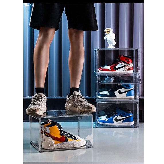 Hộp Đựng Giày Bằng Acrylic Trong Suốt Có Thể Mở Thủ Công
