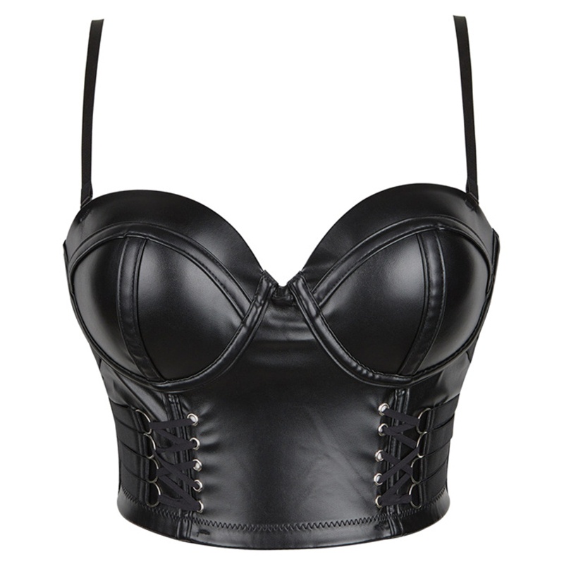 Áo Croptop Giả Da Phối Dây Đan Chéo Phong Cách Gothic Gợi Cảm Cho Nữ