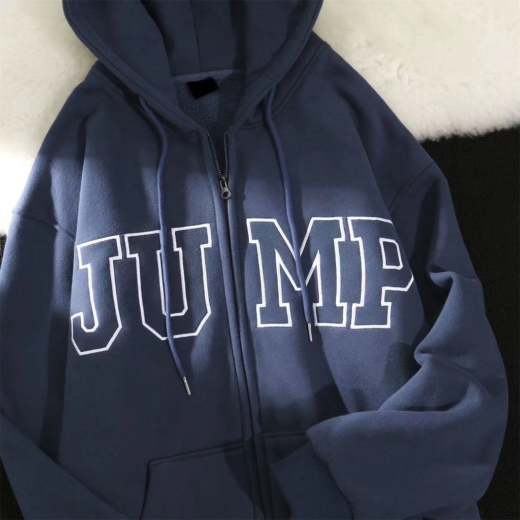 Áo khoác hoodie nam nữ nỉ bông chữ thêu JUMP dày dặn mũ 2 lớp