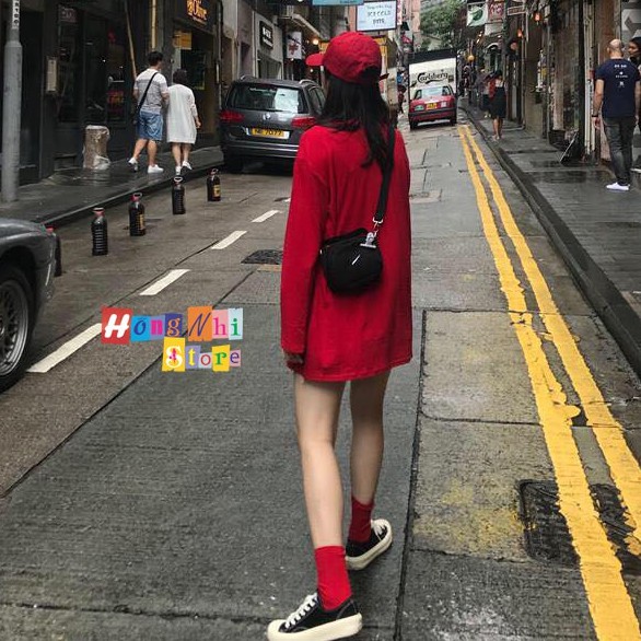 ÁO THUN TAY DÀI TRƠN DÁNG RỘNG MÀU ĐỎ LONG TEE RED UNISEX - MM