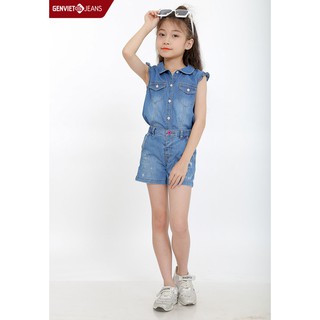 Áo sơ mi jeans cộc tay bé gái NA323J563 GENVIET