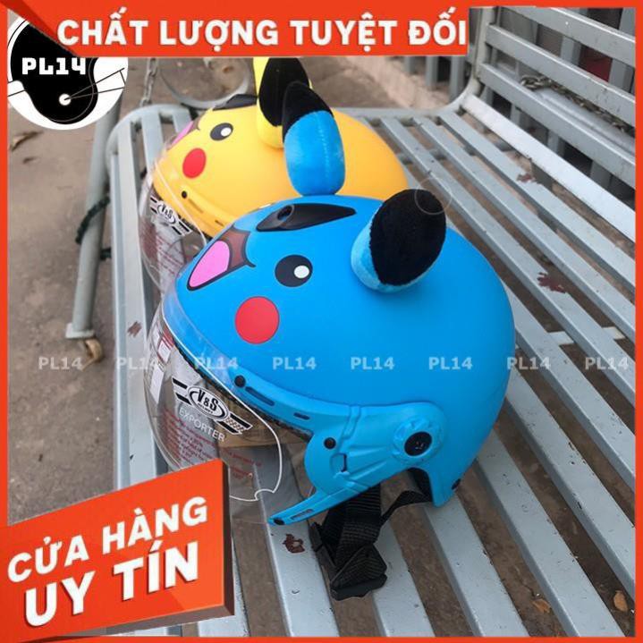 Mũ Nón Bảo Hiểm Trẻ Em Pikachu Có Kính Cho bé Từ 3-6 Tuổi - Mũ Nhựa ABS Độ Bền Cao - BH 12 Tháng RiBô