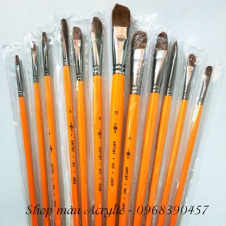 Bộ Cọ Vẽ Đầu Dẹp Vàng 12 Cây