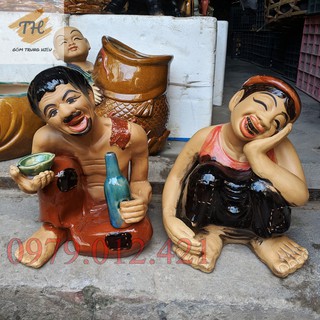 Tượng gốm Bát Tràng Chí Phèo - Thị Nở - cỡ lớn cao 28cm