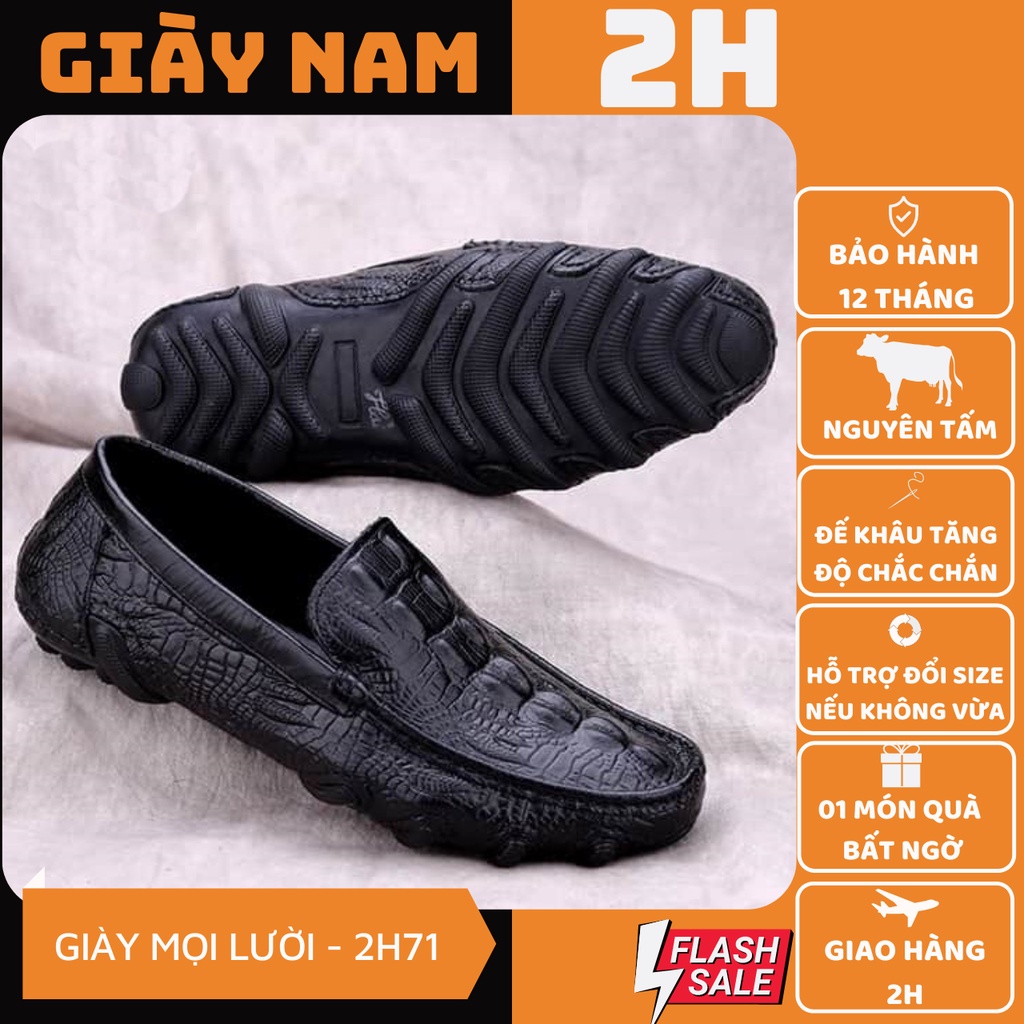 giày mọi lười nam da bò nguyên tấm đế cao su bạch tuộc phong cách, chống hôi chân, êm chân SHOES 2H size 38 – 43, 2H-71