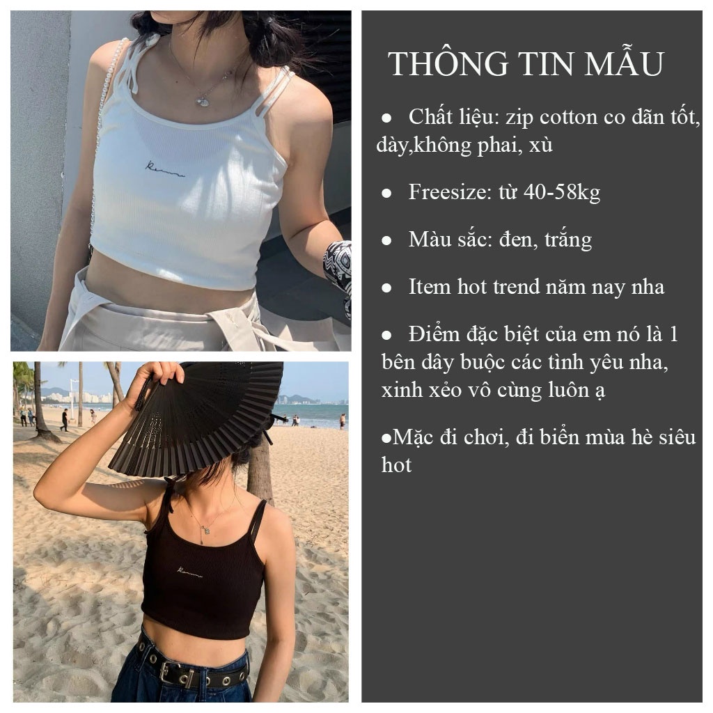 Áo hai dây nữ REVIE áo 2 dây croptop kiểu buộc 1 bên chất thun gân mềm mát - CUTEZOO