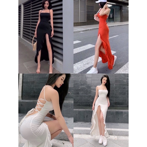 (new-hình thật 100%) Đầm maxi đan lưng xẻ tà Yn