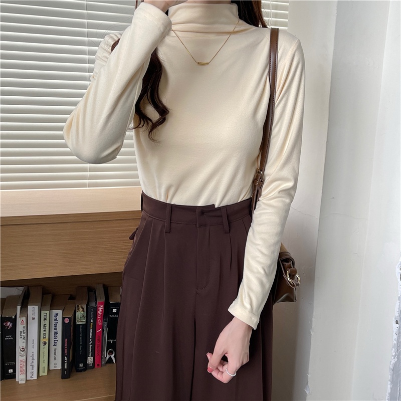 SUXI Áo thun tay dài cổ cao dáng ôm thời trang mùa thu mới dễ phối đồ cho nữ