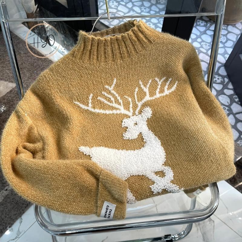 Áo len nữ dày lông cừu cổ cao giữ nhiệt họa tiết hươu trắng Quảng Châu HT-1 | BigBuy360 - bigbuy360.vn