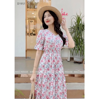 Đầm hoa tầng đuôi cá bo chun eo - D1951