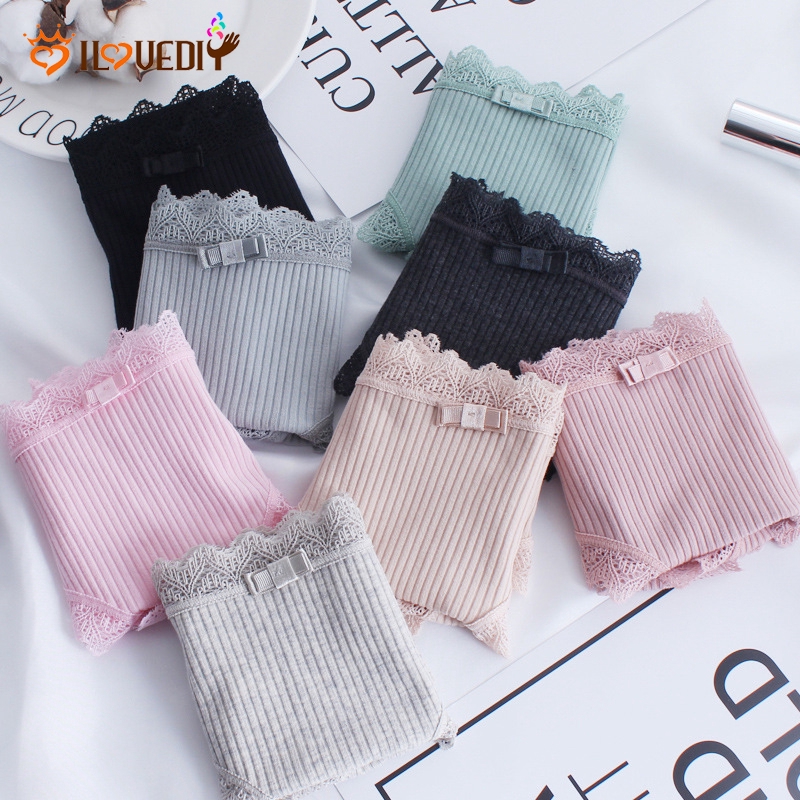 Quần lót cotton mềm phối ren đính nơ dễ thương không đường may phong cách gợi cảm cho nữ