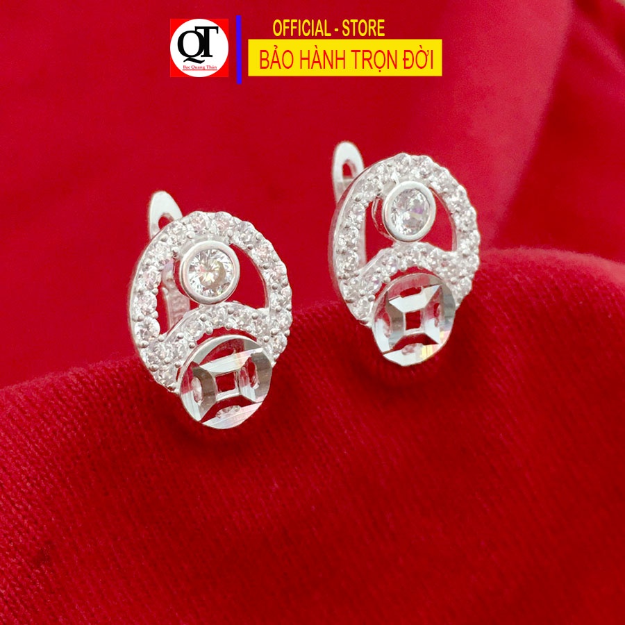Bông tai nữ Bạc Quang Thản đeo sát tai đính đá co cấp chất liệu bạc thật không xi mạ  - QTBT81