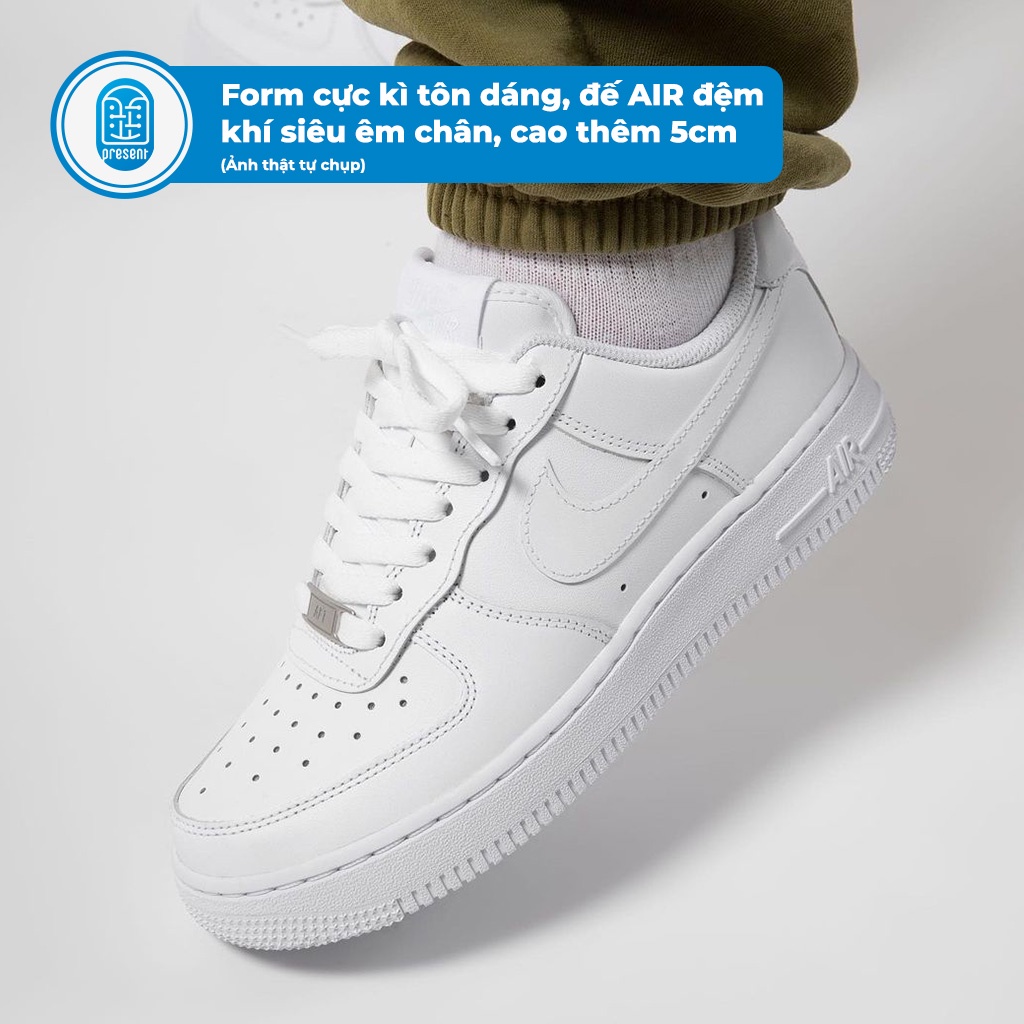 Giày sneaker Nike Air Force 1 chính hãng cho nam nữ, AF1 trắng thấp cổ full box Present Original Sneakers