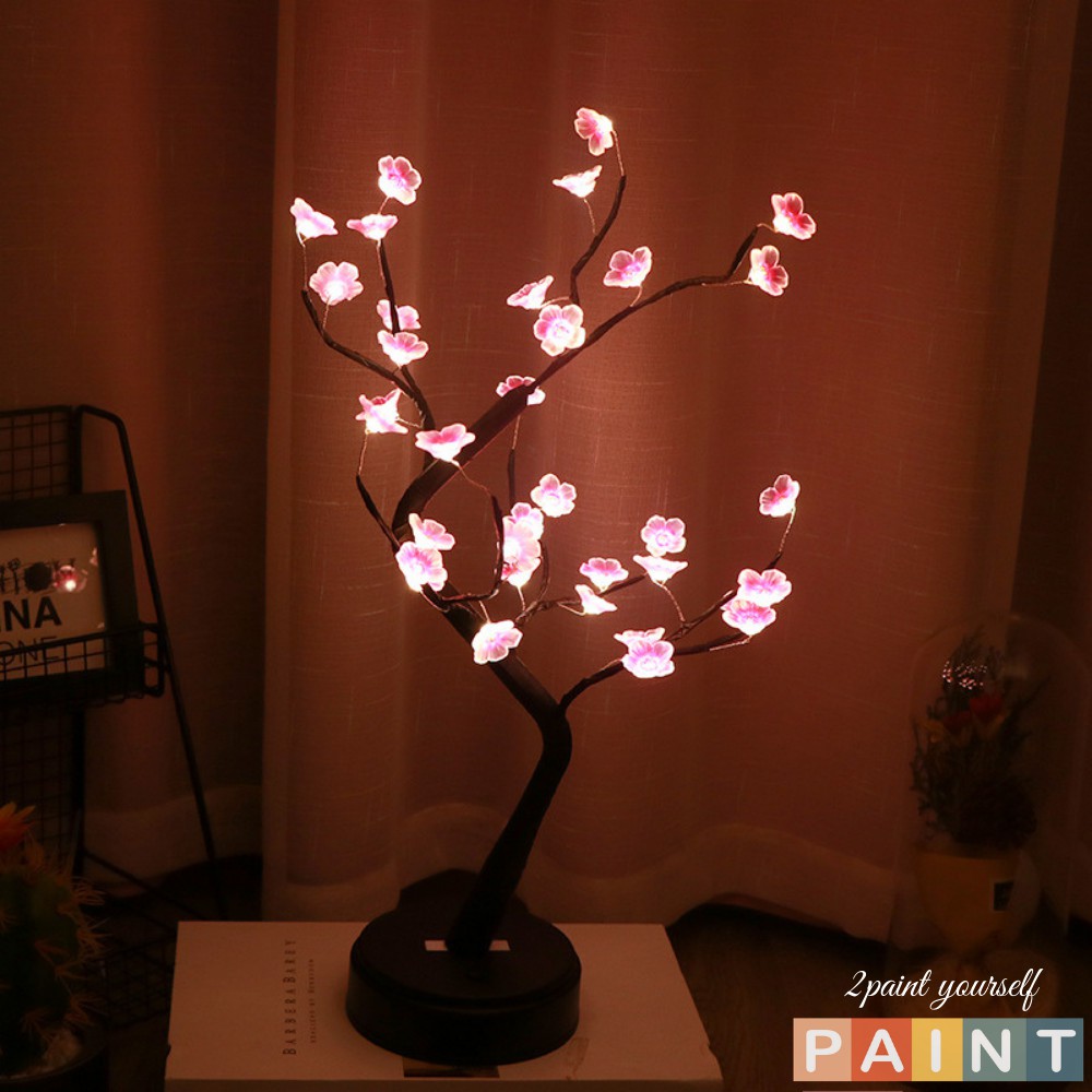 Đèn để bàn led trang trí hoa đào giả, đèn hình cây decor nhà cửa